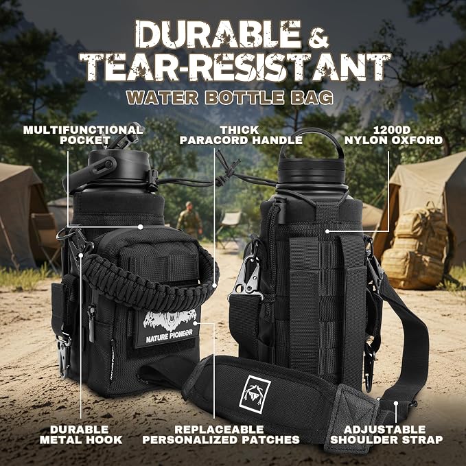 NATURE PIONEOR 32 oz Tactical Water Bottle with MOLLE Bottle Pouch & 3 Lids | 18/8 Food-grade Stainless Steel, Double Vacuum Insulation, 3 Leak-proof Lids, Handle, Strap, Camping, Hiking, Gym, Work - Image 2