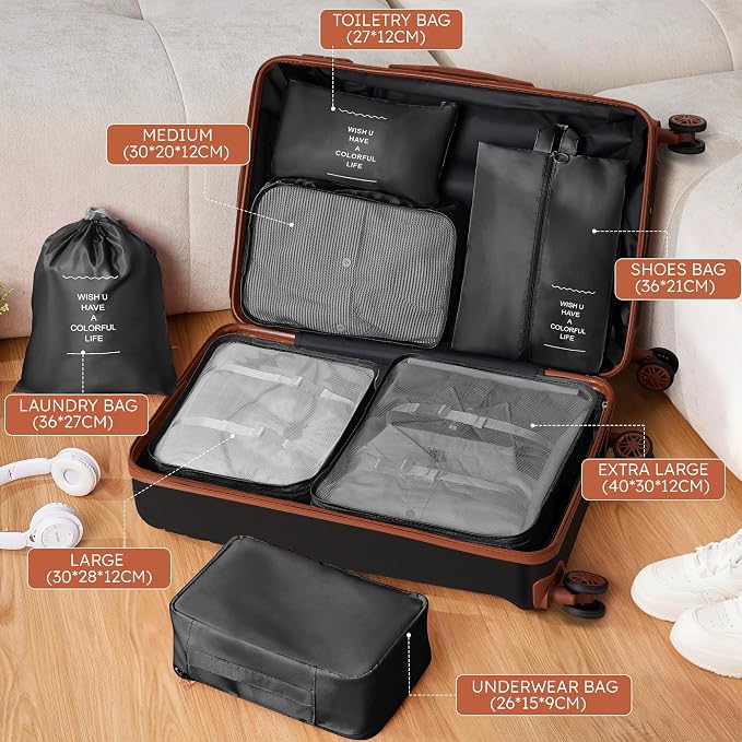 10 Piece Luggage Sets, 3 Piece Suitcase Set, 20 inch Carry on Luggage, 24 inch and 28 inch Checked Luggage with 7PC Packing Bags - Image 5