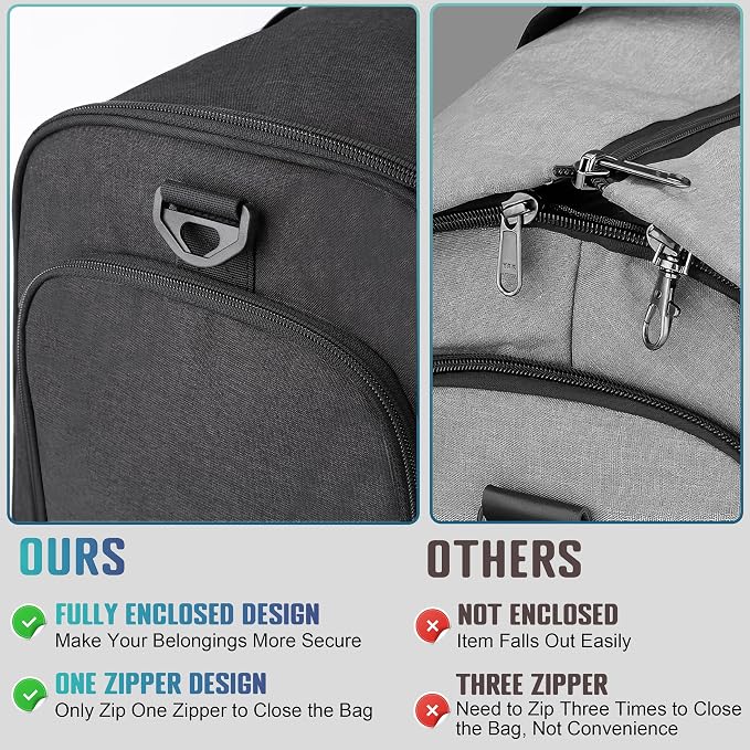 HILOMON Convertible Duffle Bags for Travel Carry On Suit Duffle Bags with Shoulder Strap 2 in 1 Hanging Garment Duffle Bag for Men Women (Black Mesh Storage) - Image 4