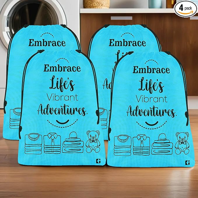 Kuber Industries Pack of 4 Cloth Storage Bag | Non-Woven Storage Organizer | Travel Cloth Carrying Bag | Garments Cover for Laundry | Travel Storage Organizer for Clothing | Large | Sky Blue by Kuber+Industries