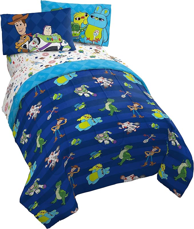 Disney Toy Story Buzz Woody Twin Comforter Set 4 Piece Kids Bedding, Blue | Jessie Rex, Bed in a Bag, Comforter Sheets Pillowcase, Official Product, Soft Microfiber, Machine Washable, Kids Gift by JayFranco