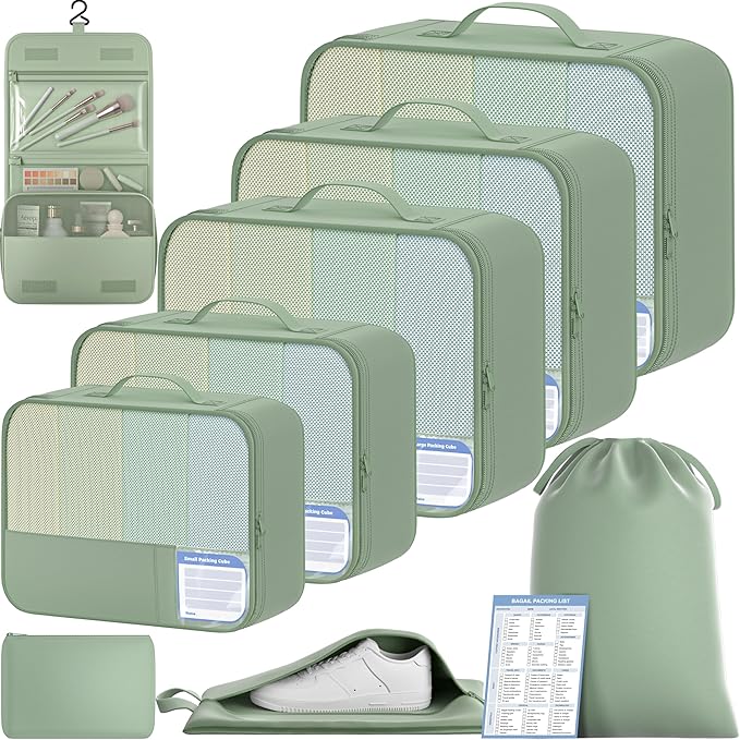 BAGAIL 9 Set Packing Cubes with Packing List Luggage Packing Organizers for Travel Accessories (Matcha Green) by BAGAIL