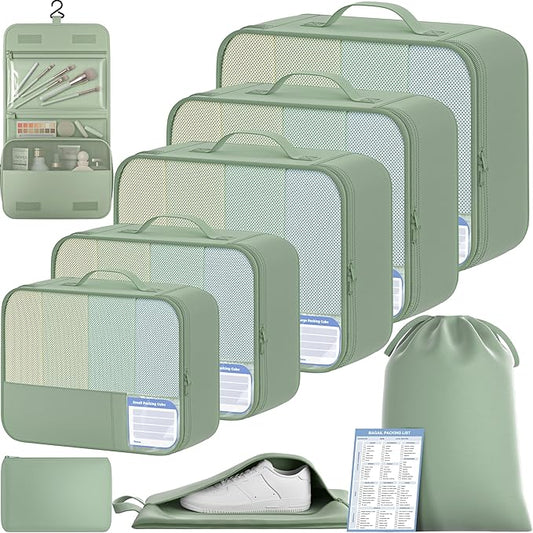BAGAIL 9 Set Packing Cubes with Packing List Luggage Packing Organizers for Travel Accessories (Matcha Green) by BAGAIL