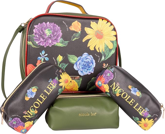 Nicole Lee Travel Handbag Crossbody Set with 3 Fashion Print Makeup Pouches, Women's Cosmetic Toiletry Organizer (Be My Valentine) - Image 2