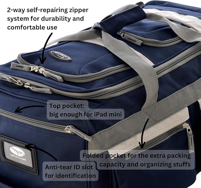 Olympia U.S.A. 29 inch Jumbo Size 8 Pockets Wheeled Rolling Duffel Bag Water Resistant Luggage Lightweight Travel Suitcase with Retractable Handle - Image 4