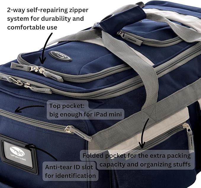 Olympia U.S.A. 22 inch Carry On 8 Pockets Wheeled Rolling Duffel Bag Water Resistant Luggage Lightweight Travel Suitcase with Retractable Handle - Image 4