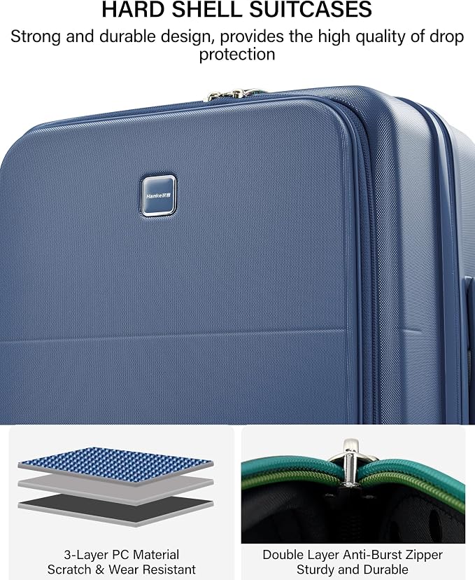 Hanke 20 Inch Expandable Carry On Luggage with Cup Holder 22x14x9 Airline Approved, Top Opening Hard Shell Suitcases with Wheels, Carry-On Travel Suitcase Trunk Luggage with Lock, Interstellar Blue - Image 8