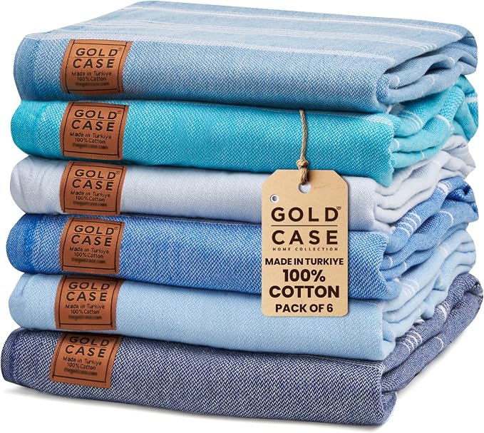 Gold CASE LYCIA Turkish Beach Towel Set of 6 – 100% Cotton Turkish Beach Towels Bulk 70 x 38'' – LYCIA Oversized, Quick Dry & Sand Free Beach Towel – Lightweight Towels Set in Tones of Blue by GoldCaseHomeCollection