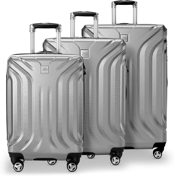 Skyway Nimbus 4.0 Expandable, Durable Hardside, 4 Wheel Spinner, Lightweight Suitcase, Unisex, Stylish, Shiny Silver, 3-Piece Luggage Set, (20, 24" & 28") by SkywayLuggage