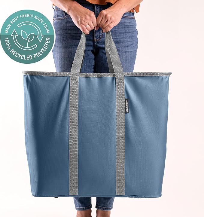 CleverMade Collapsible Laundry Caddy, 64L, 2 Pack, Pop-Up Hamper, Denim | Built-in handles and upright structure make clothes easy to carry from bedroom to washer, then save space in closets & dorms - Image 8