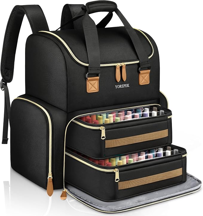YOREPEK Large Nail Polish Organizer Case Backpack Holds 96 to 100+ Bottles | Extra Large Nail Bag for Nail Lamp, Nail Organizers and Storage with 2 Removable Pouches Fits Nail Stuff, Gift for Manicurist by YOREPEK