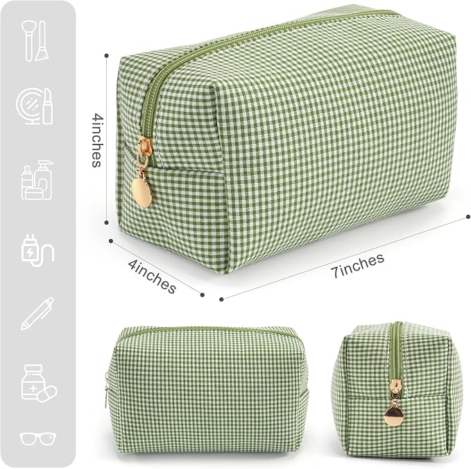 Makeup Bag Set for Women, 3PCS Travel Cosmetic Bags Pencil Case, Checkered Seersucker Toiletry Organizer Pouches, Cute Makeup Pouch for Purse, Accessories and Gifts, Colorful Gingham - Image 2