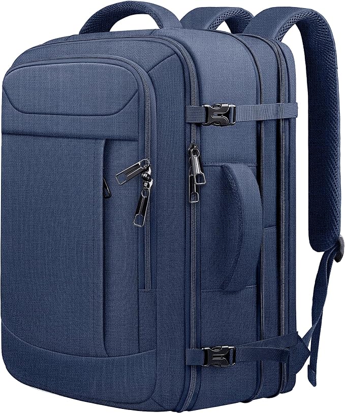 Expandable Carry On Backpack 45L, Large Travel Weekender Bag with Waterproof Wet Pocket, Anti-Theft TSA 17.3 Inch Laptop Rucksack for Men Women Flight Approved Business, Blue by JARWAM