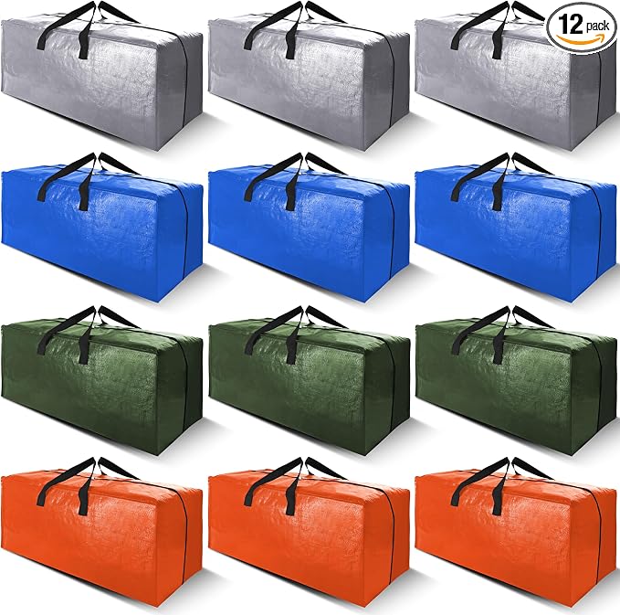 Cosy Family 12 Pack Heavy Duty Moving Bags with Backpack Straps - Strong Handles & Zippers, Storage Totes For Space Saving, Fold Flat, Alternative to Moving Box (X-Large-Set of 12, Multicolored) by Cosy+Family