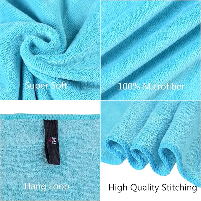 JML Large Microfiber Bath Towels Set, 2 Pack 30" x 60" - Soft, Absorbent, Quick-Drying, Bathrooom Towel with Hanging Loop for Hair Wrap, Sauna,Fitness, Sport, Yoga, Aquamarine - Image 5