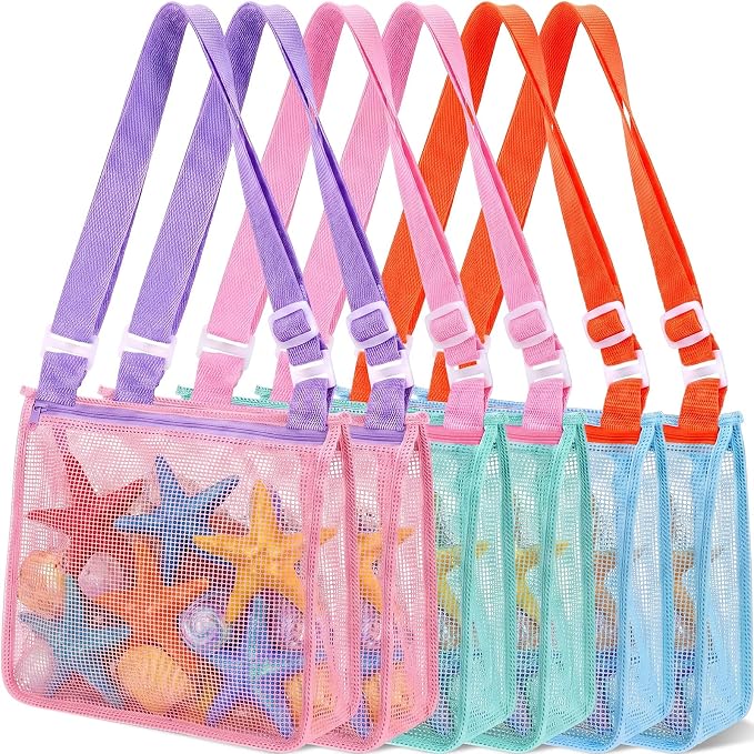 Frienda 4 Pcs Mesh Beach Bag Beach Seashell Bag Shell Collecting Sand Toy Totes Colorful Swimming Accessories Storage Pouch with Adjustable Carrying Straps for Men and Women (Colors A) by Frienda