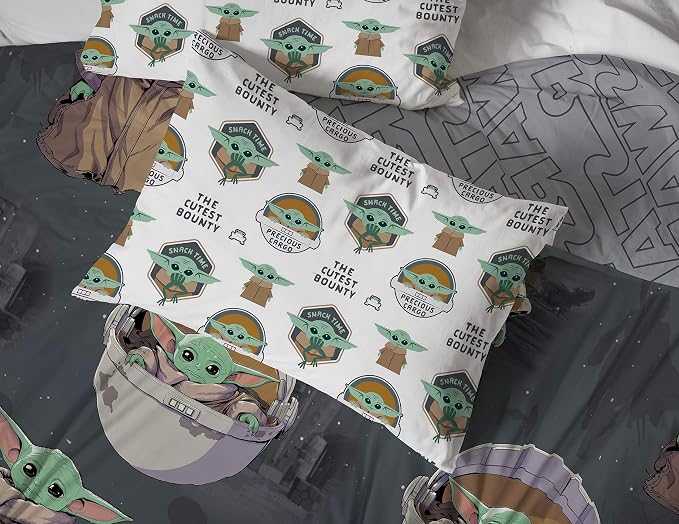 Star Wars Mandalorian Full Size Comforter Set 5 Piece Kids Bedding, Gray | Grogu Baby Yoda, Comforter Sheets Pillowcases, Official Product, Soft Microfiber, Machine Washable, Easy Care, Kids Gift - Image 6