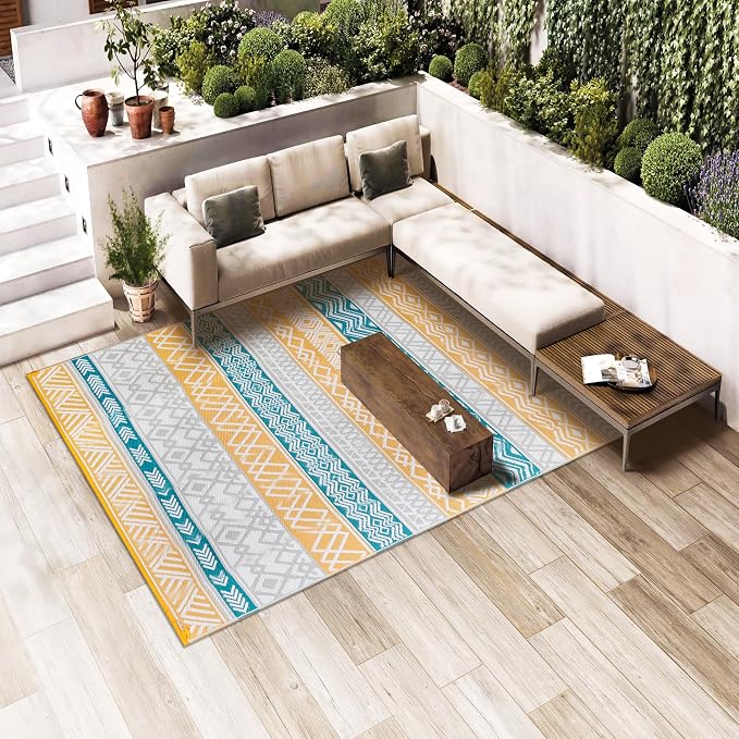 Outdoor Rugs, Outdoor Plastic Straw Rug, Reversible Waterproof Carpet for Camping, Poolside, Garden, BBQ Area, Gazebo Flooring, RV Park & Beach, Colourful Style, 6x9 - Image 2