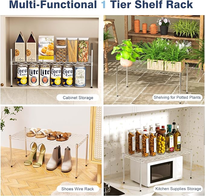 1-Tier Wire Shelf Rack,30" Wx14 Dx17 H,Single Metal Shelves Rack,Height Adjustable Metal Wire Shelving Unit and Storage for Kitchen,Cabinet,Countertop,Under-Sink,Closet,Pantry,Studio - Image 6