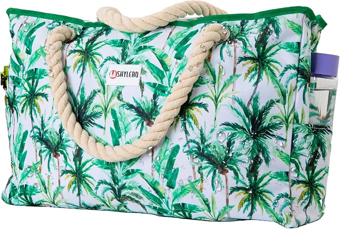 Beach Bag and Pool Bag Has Cooler Pocket, 7 Pockets Total, Zip Top. Family Size Waterproof Beach Tote by SHYLERO