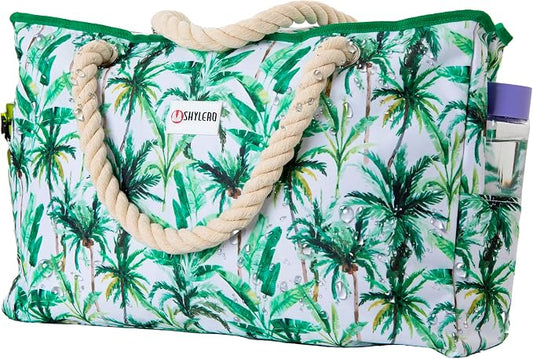 Beach Bag and Pool Bag Has Cooler Pocket, 7 Pockets Total, Zip Top. Family Size Waterproof Beach Tote by SHYLERO