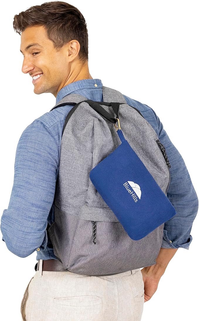 BlueHills Premium Soft Lightweight Travel Blanket Airplane Warm - Navy Blue | Portable & Packable, Soft Zipper Case, Luggage Belt & Backpack Clip Included, Easily Foldable, Large Compact 70 X 56 Inches - Image 8