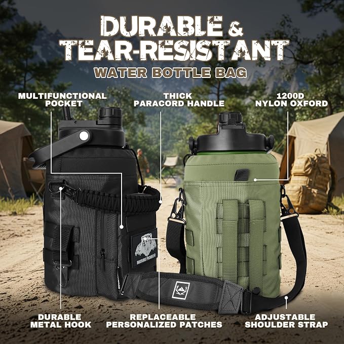 NATURE PIONEOR 128oz/1 Gallon Tactical Water Bottle with MOLLE Bottle Pouch | 18/8 Food-grade Stainless Steel, Double Vacuum Insulation, Wide-Mouth, Straw & Spout Lid, Strap, Camping, Hiking, Gym, Work - Image 3