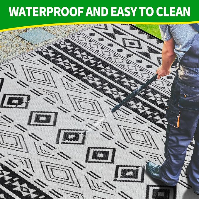 Outdoor Rugs, Outdoor Plastic Straw Rug, Reversible Waterproof Carpet for Camping, Poolside, Garden, BBQ Area, Gazebo Flooring, RV Park & Beach, Geometric Style, 8x10 - Image 7