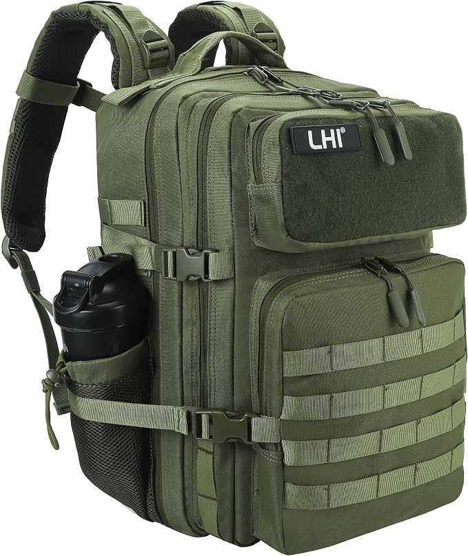 LHI Military Tactical Backpack for Men and Women 45L Army 3 Days Assault Pack Bag Large Rucksack with Molle System - Green by LHI
