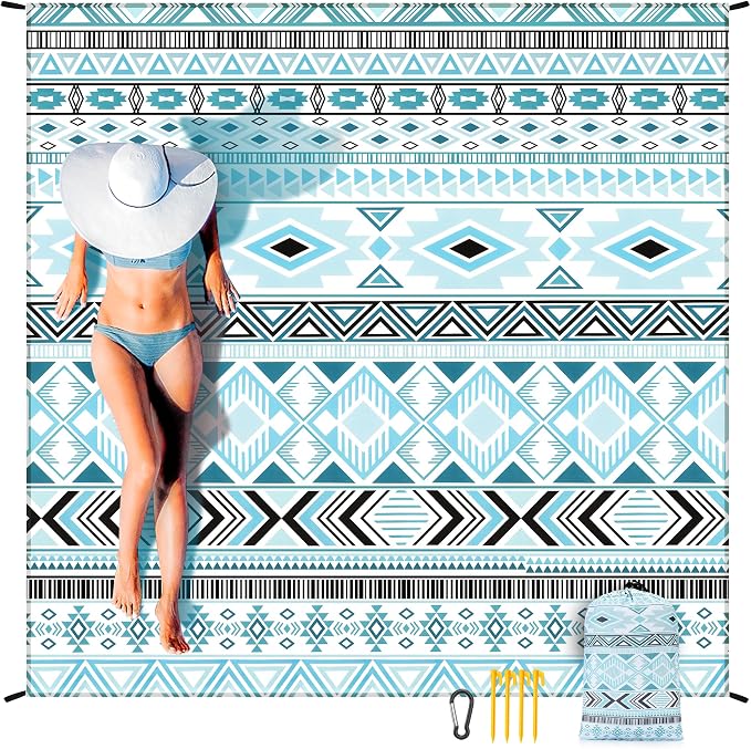 WIWIGO Beach Blanket Waterproof Sandproof Beach Mat 79" X 83"/10'x9'for 2-8 Adults Quick Drying Outdoor Picnic Mat Beach Accessories for Travel, Camping, Hiking - Image 5