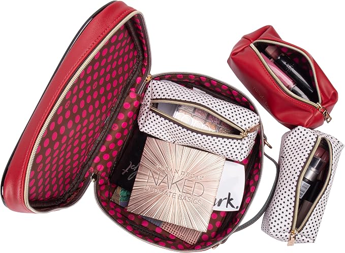 Nicole Lee Travel Handbag Crossbody Set with 3 Fashion Print Makeup Pouches, Women's Cosmetic Toiletry Organizer (Tea Time Me Time) - Image 6