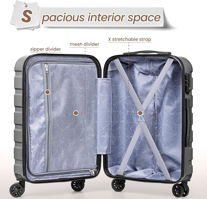 AnyZip Luggage Sets 3 Piece Hardshell Suitcase Set PC ABS Lightweight Travel Suitcases with 4 Double Spinner Wheels TSA Lock 20 24 28 Inch Silver - Image 7