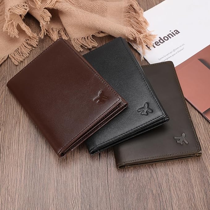 Polare Napa Leather Pilot Wallet Passport Holder RFID Blocking Tri-fold Travel Cover Document Organizer for Aviation Professionals (Coffee) - Image 3