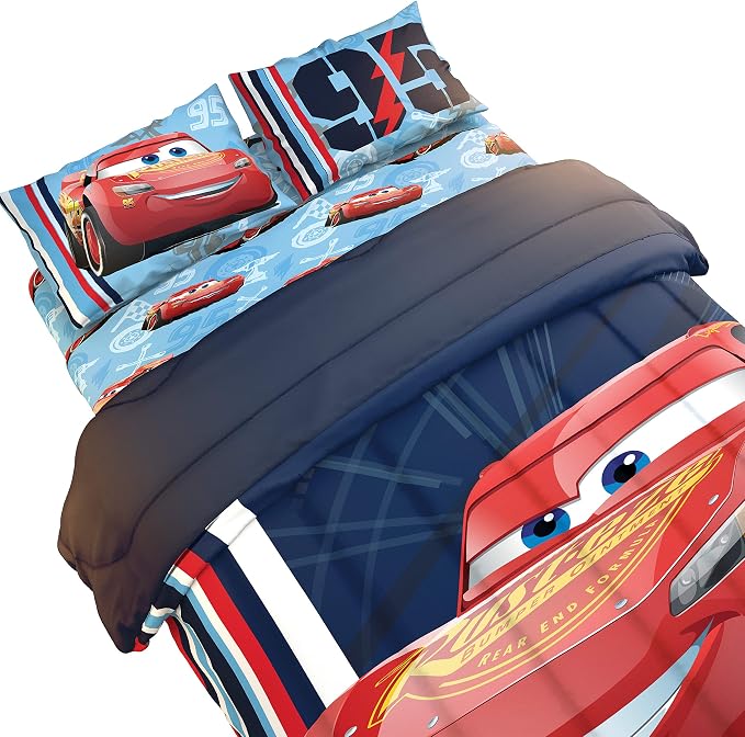 Jay Franco Kids Sheet Set with Fitted, Flat Sheets & Pillow Cover - Ultra-Soft Bedding with Pillowcase for Room Decor, Blue - Cars, 4 Piece Full - Image 7