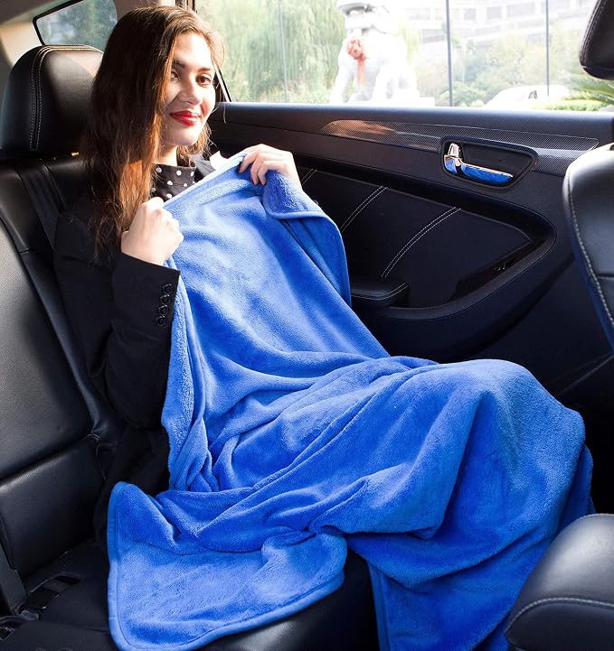 BlueHills Premium Soft 2 Pack Travel Blanket Set for Two Plane - Royal Blue | Travel Set Blanket/Pillows, Soft Bag Pillowcase, Hand Luggage Belt & Backpack Clip, Compact & Packable, Traveling Essentials - Image 4