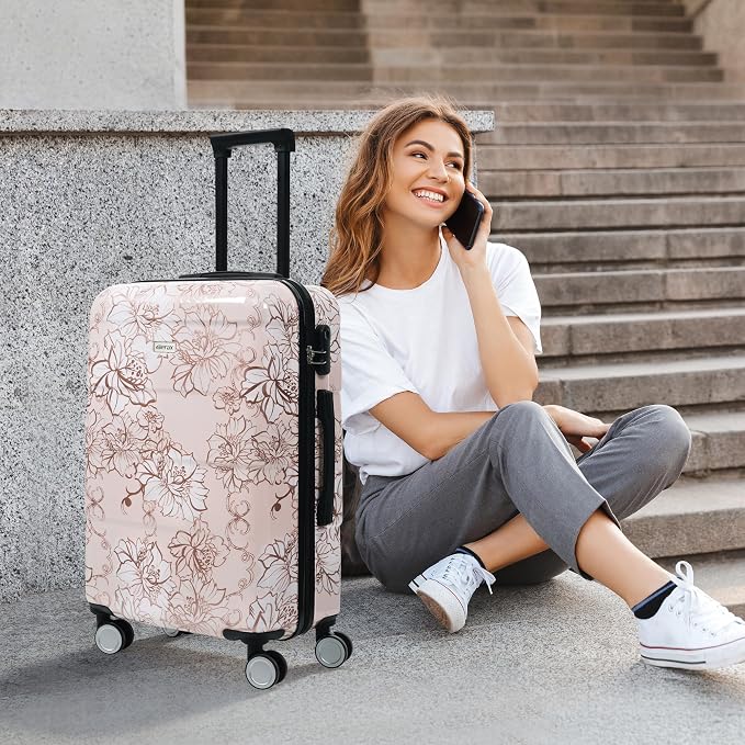 Merax 5 Piece Luggage Set with Spinner Wheels, Light Suitcase 8/14/20/24/28 | Durable Carry on Luggage with Handbag and Cosmetic Case Suitable all Ages,Pink Flower - Image 7