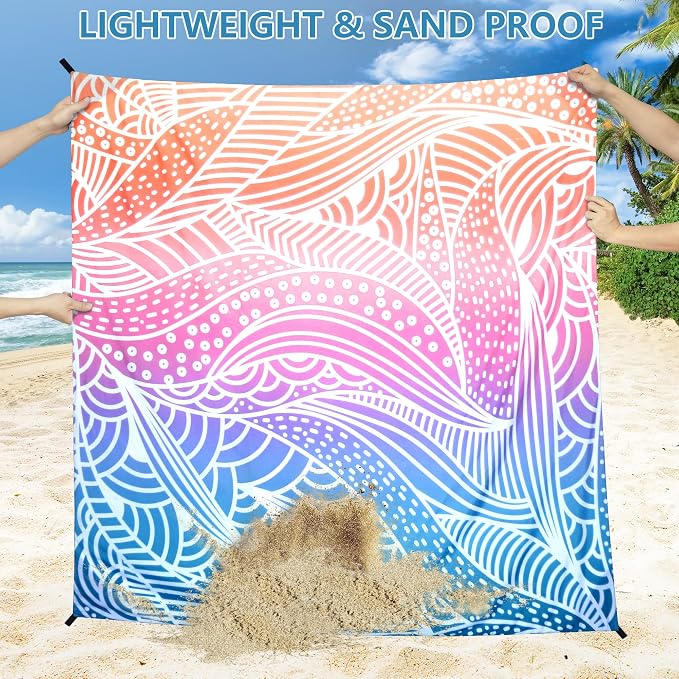 WIWIGO Beach Blanket Sandproof Extra Large Beach Mat Adults Waterproof Quick Drying Sand Free Mat Made by Premium Polyester with 4 Stakes & 4 Corner Pockets for Outdoor Travel Camping Hiking - Image 3