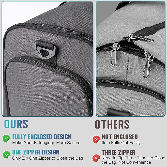 HILOMON Convertible Duffle Bags for Travel Carry On Suit Duffle Bags with Shoulder Strap 2 in 1 Hanging Garment Duffle Bag for Men Women (Gray Mesh Storage) - Image 4
