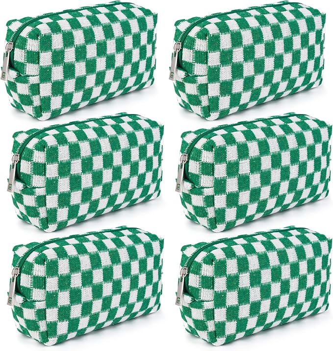 SOIDRAM Checkered Makeup Bag Preppy Cosmetic Bag Bulk Green Makeup Pouch Personalize Travel Toiletry Bag Organizer Cute DIY Makeup Brushes Storage Bag for Women by SOIDRAM