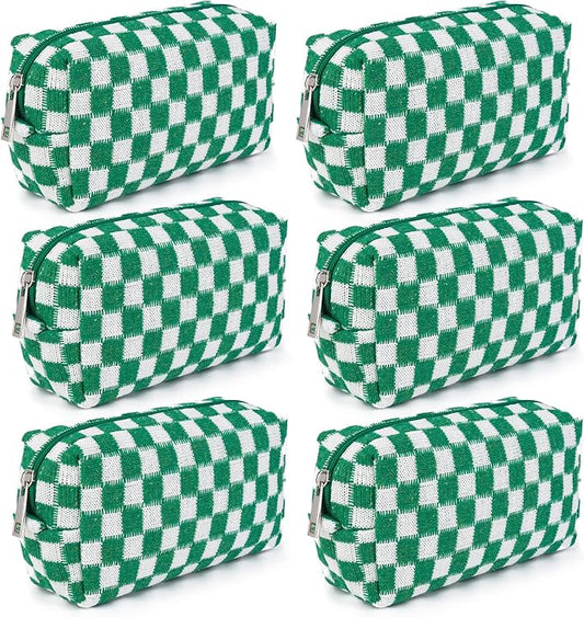 SOIDRAM Checkered Makeup Bag Preppy Cosmetic Bag Bulk Green Makeup Pouch Personalize Travel Toiletry Bag Organizer Cute DIY Makeup Brushes Storage Bag for Women by SOIDRAM