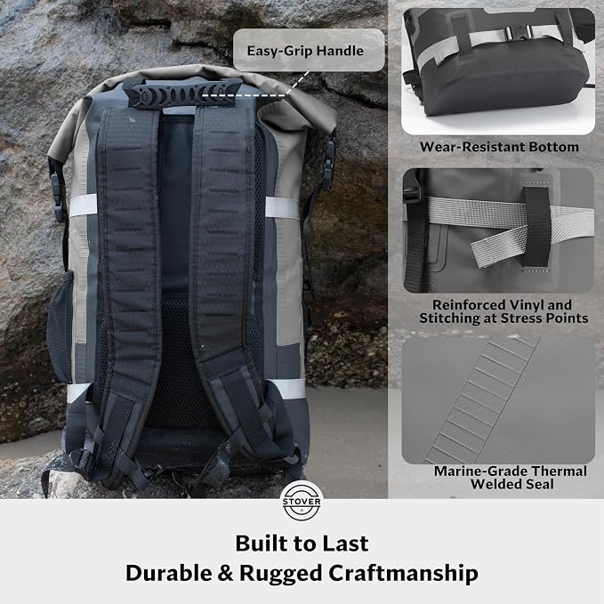 STOVER 30/40/55L Waterproof Dry Backpack & Phone Case- X-Large Floating Dry Bag for Kayaking, Travel, Hiking, Fishing, Camping, Motorcycles & Beach, Heavy-Duty Roll Top Men/Women (Grey) - Image 6