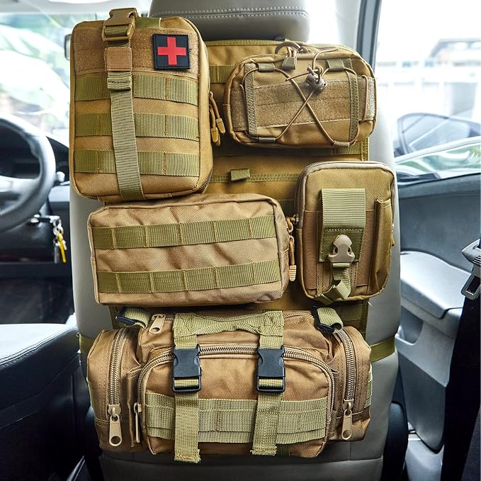 BXBXHD 6 Pack Tactical Truck Organizer Back Seat Storage Car Seat Storage Bag Molle Panels for vehicles, Car and SUV with Lots of Handy Compartments (Khaki) - Image 8