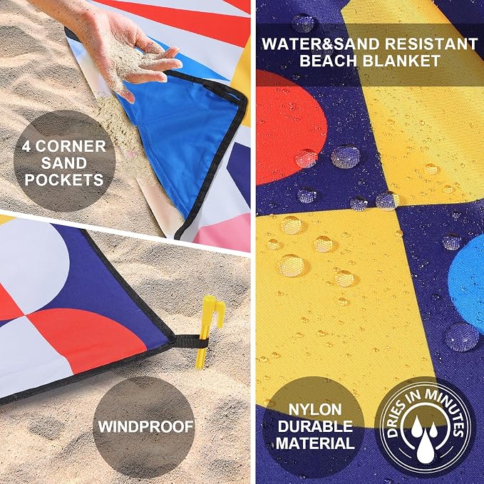 HIHOHO Beach Blanket Waterproof Sandproof Extra Large Beach Mat 79" X 83"/120"x108"for 1-8 Adults Quick Drying Durable Outdoor Picnic Mat for Beach Travel Camping Hiking - Image 3