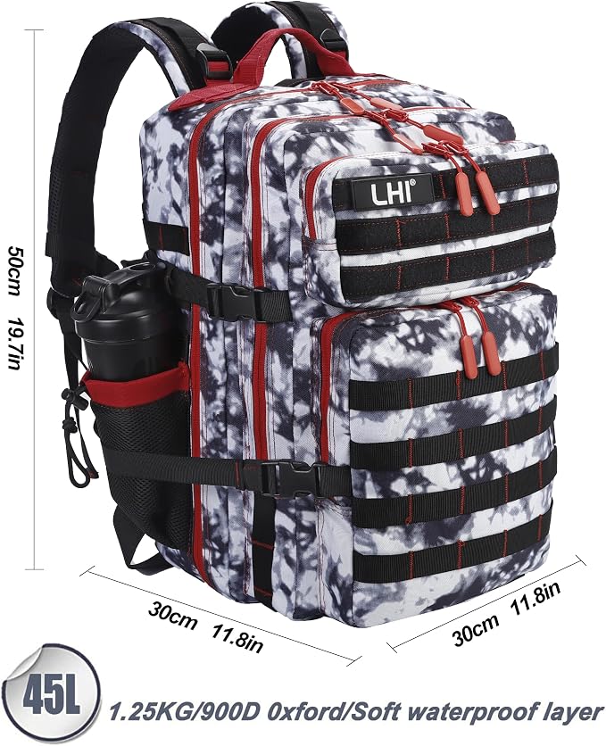 LHI Military Tactical Backpack for Men and Women 45L Army 3 Days Assault Pack Bag Large Rucksack with Molle System Black and white - Image 3