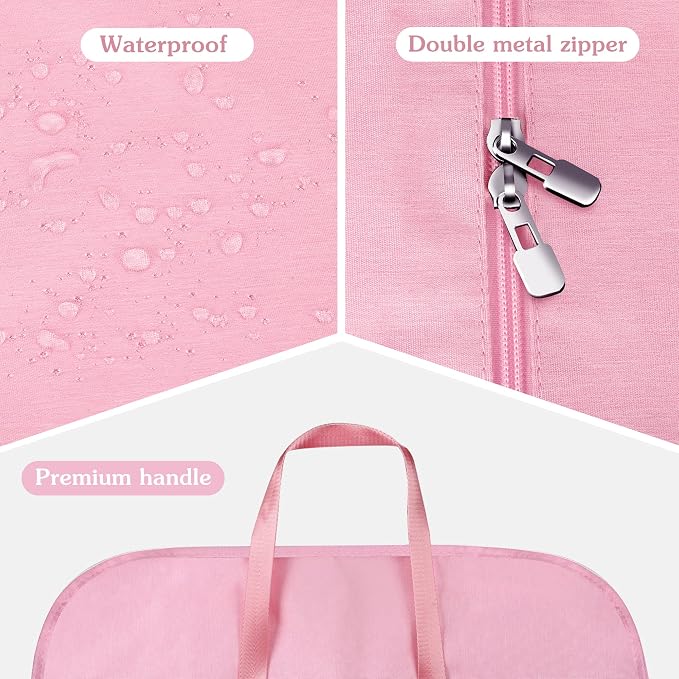 Limoomil Heavy Duty Waterproof Garment Bag for Travel, Tear Resistance Suit Bag for Women Travel for Suits, Tuxedos, Coats, Uniform. Pink, 42 inch… - Image 5