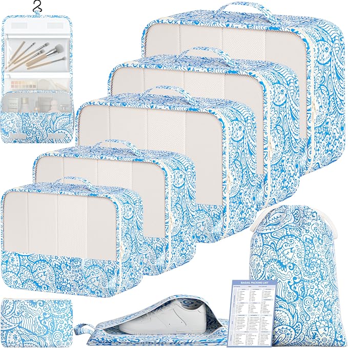 BAGAIL 9 Set Packing Cubes with Packing List Luggage Packing Organizers for Travel Accessories (Blue paisley) by BAGAIL