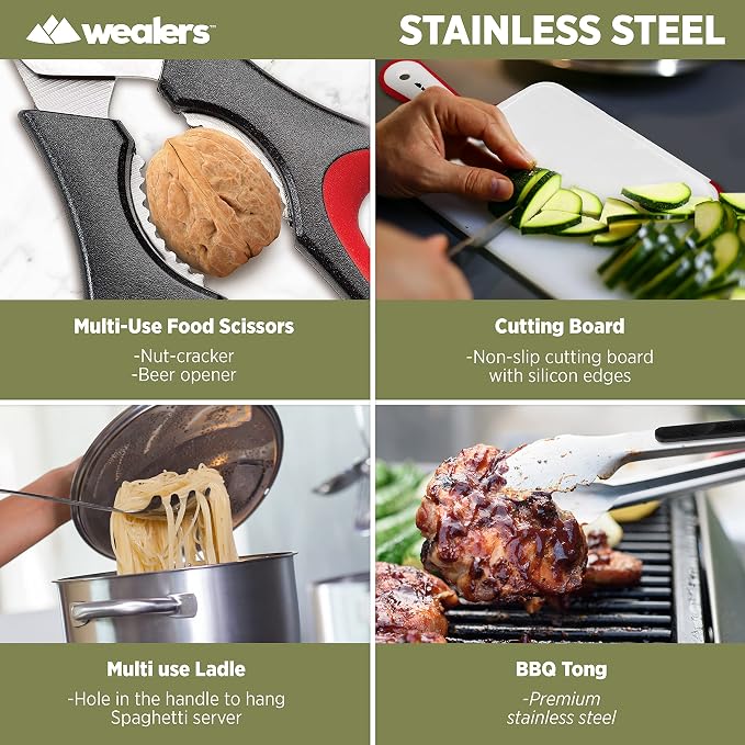 Wealers Camp Kitchen Cooking Utensil Set Travel Organizer Grill Accessories Portable Compact Gear for Backpacking BBQ Camping Hiking Travel Cookware Kit Water Resistant Case - Image 5
