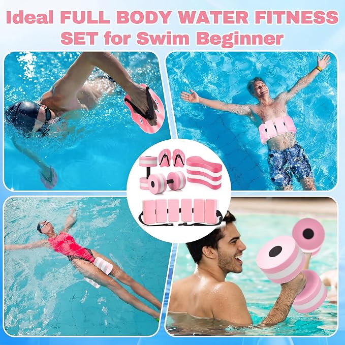 7 Pcs Pool Exercise Set Including 2 Lightweight Aquatic Dumbbells, 2 Swimming Hand Paddles, Pull Buoy, Pool Mesh Bag Swim Belt Sport Equipment for Water Aerobics Exercise - Image 7