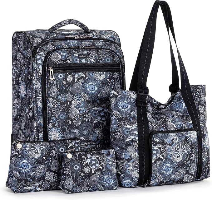 Sakroots On the Go 4 Piece Travel Bundle, Includes 21" Rolling Suitcase, Packable Large Tote, Medium & Small Pouches by Sakroots