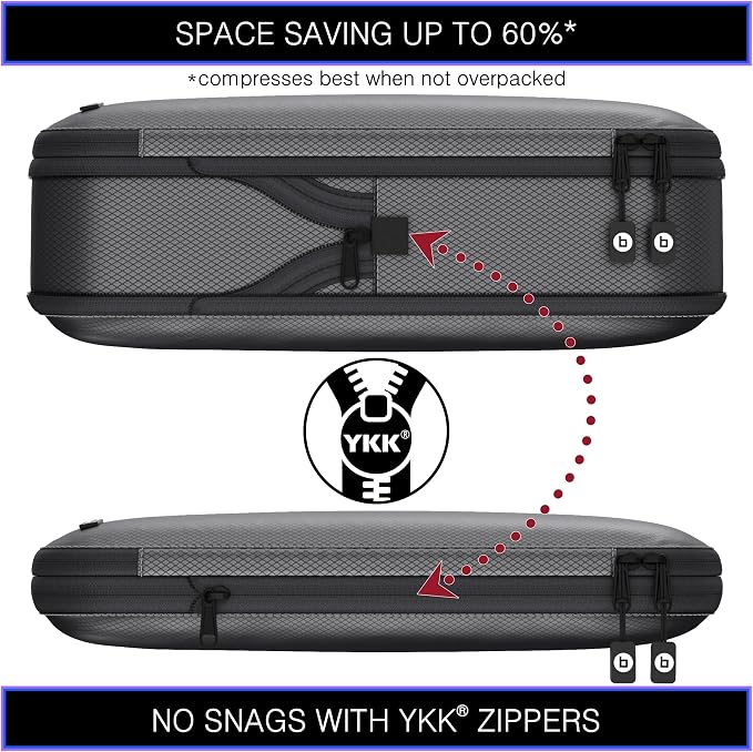 Premium Ultralight Compression Packing Cubes for Travel - Bag Factor Luggage Organizer Set (Grey - 5 Set) - Image 3